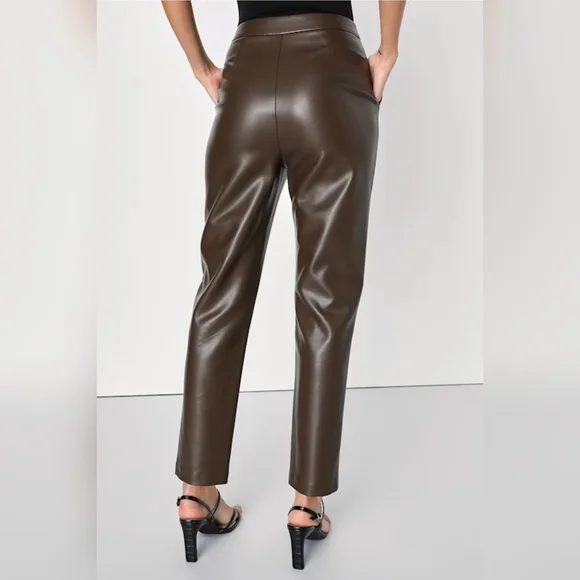 Lulus Kick It Dark Brown Vegan Leather High-Waisted Trouser Pants - Size XS - Picture 2 of 10